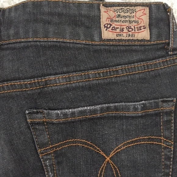 𝅺VINTAGE Paris Blues Faded Black Flare Bottom Jeans Juniors 11 - Picture 2 of 9